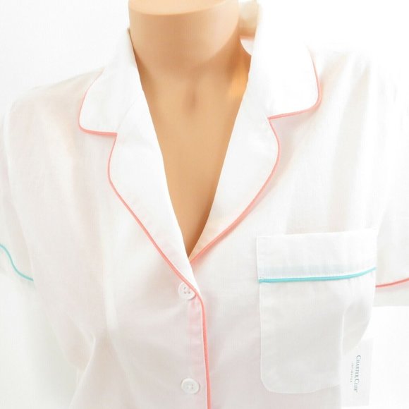 Charter Club Women's Top White Size S Notch Collar Woven Cotton Lightweight PJ - Picture 4 of 6